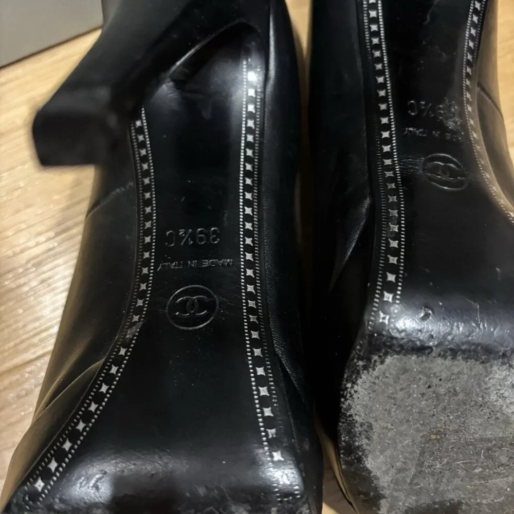 CHANEL Black Women Pump Heel Black Leather